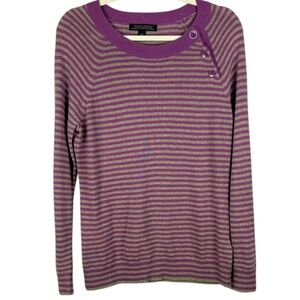 Banana Republic Wool Cashmere Blend Purple Tan Striped Long Sleeve Large Sweater